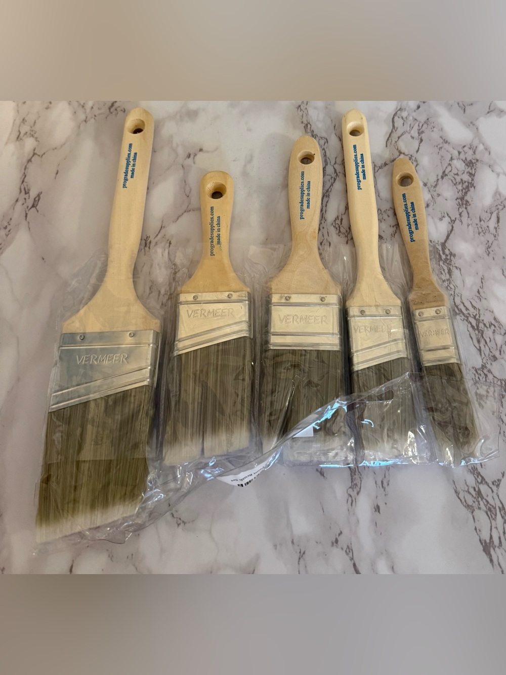 Natural Wood Handle Paint Brush Set - Beige Bristles (5 Pack)